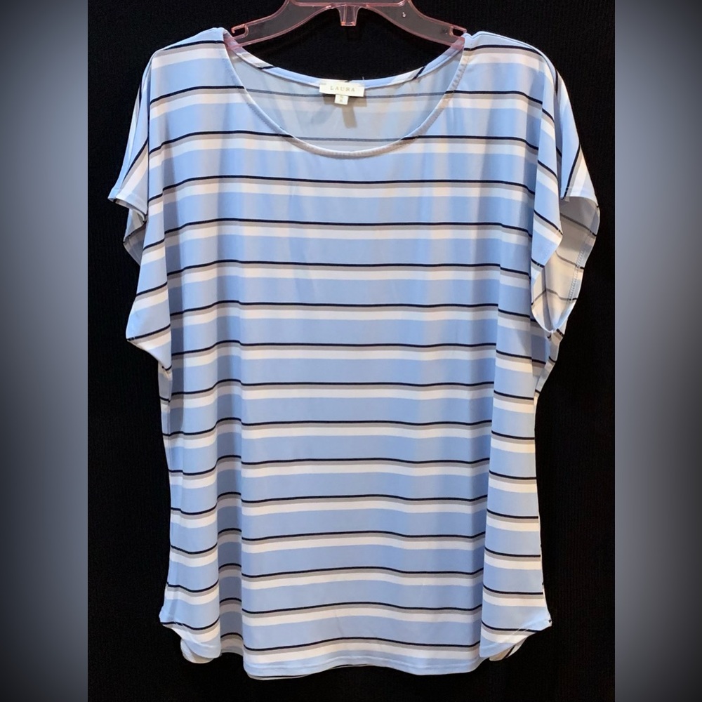 Laura Tee Light Blue Stripe Slinky Material Size XL